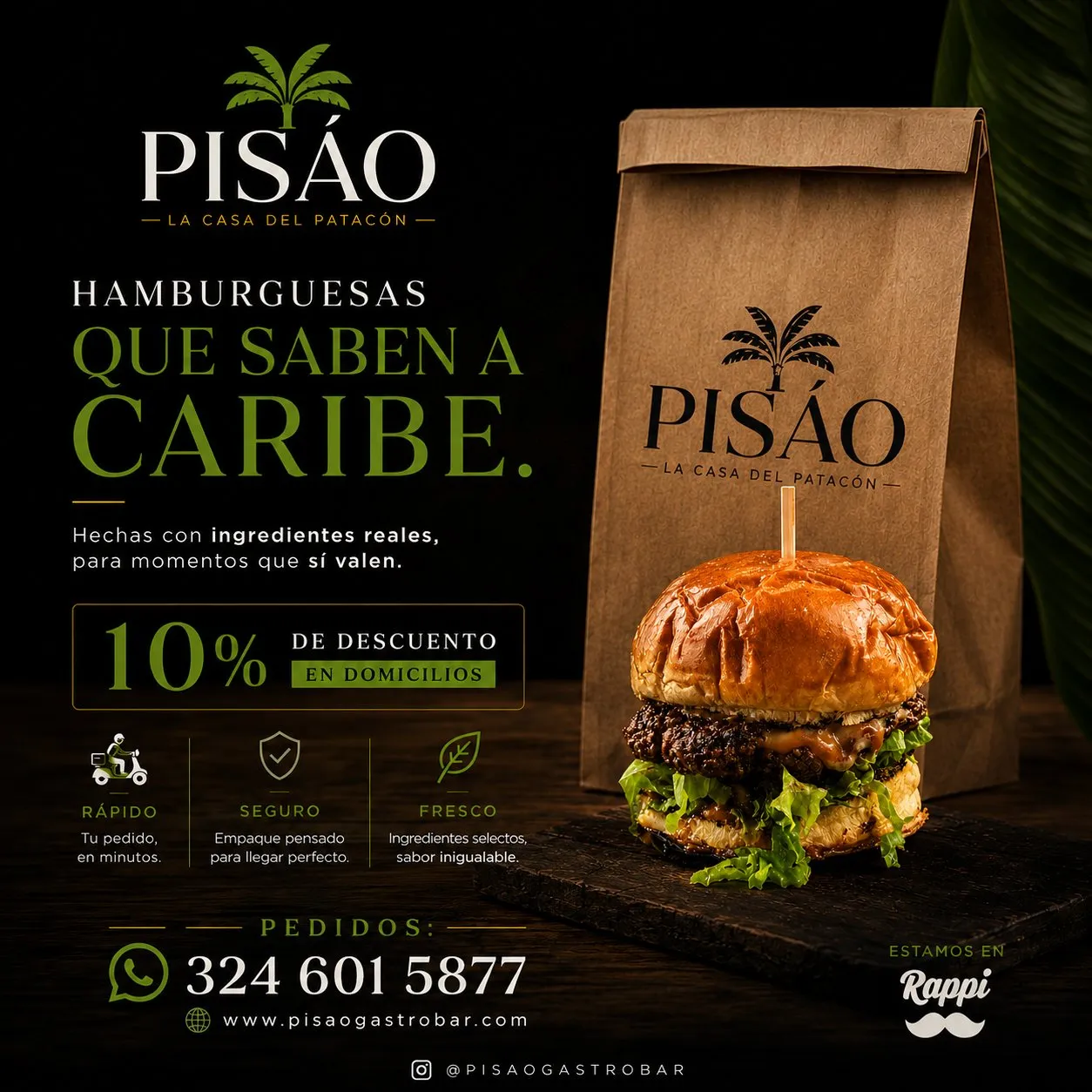 Promoción de domicilios PISÁO: hamburguesas con 10% de descuento